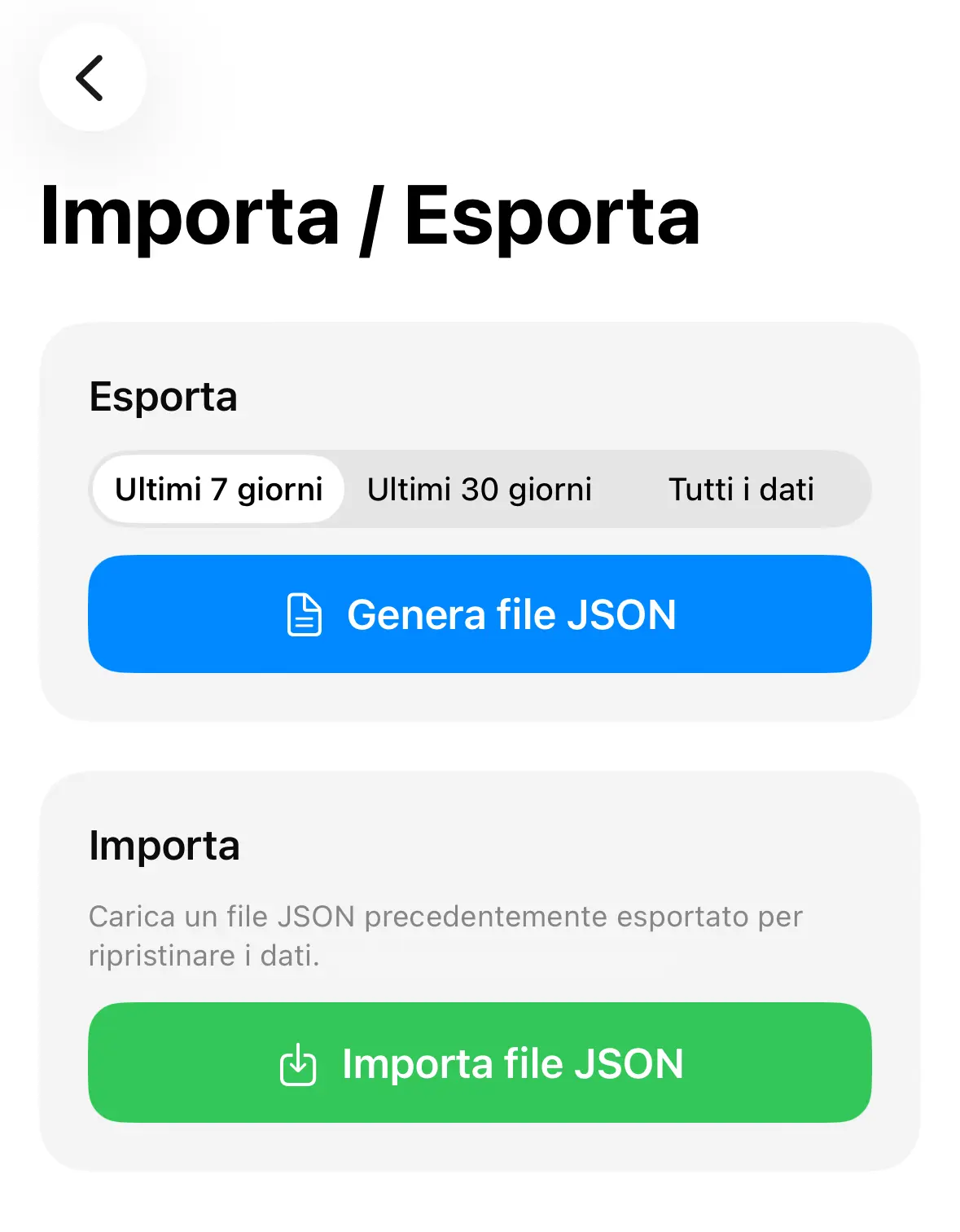 Importa ed esporta snapshot del database